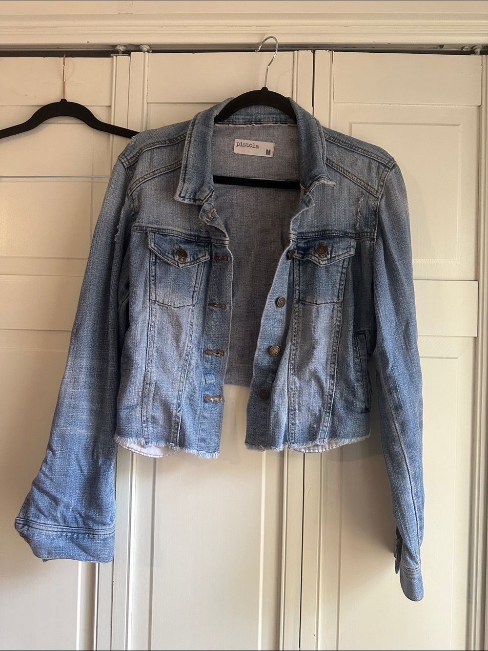 pistola faded light blue cropped denim jacket